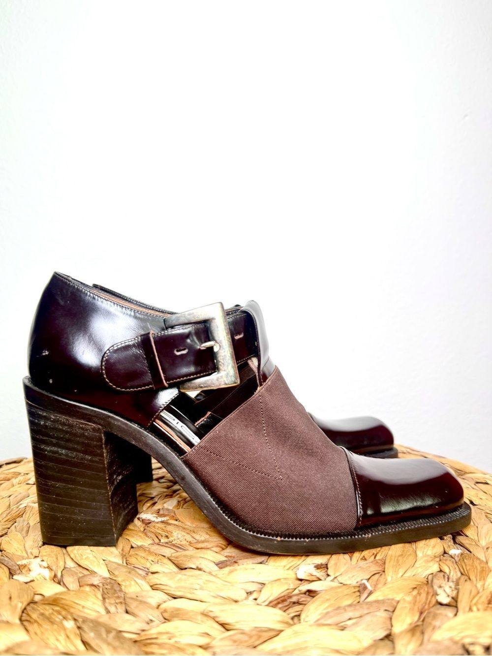 NWT Via Spiga Wendy Block Heel T-Strap Shoes Dark Chocolate Brown Deadstock Vtg